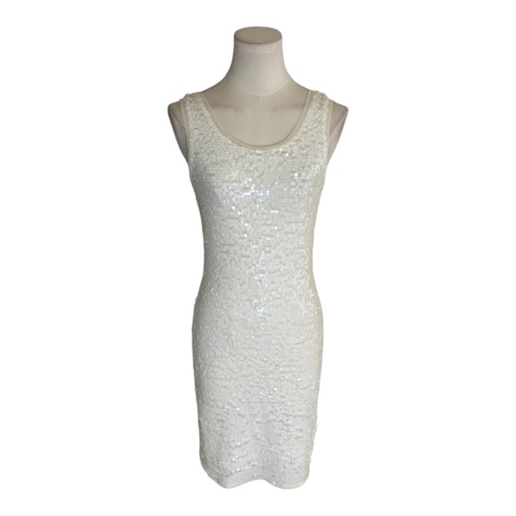 BCBGMaxAzria Nina Sleeveless‎ White Sequin Mini Dress Sz XS Party Bridal Wedding - Picture 5 of 13